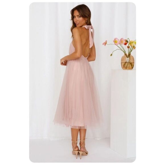 Hello Molly Pink Little Tulle Much Midi Halter Dress NEW Size 4 / Small - Picture 3 of 11